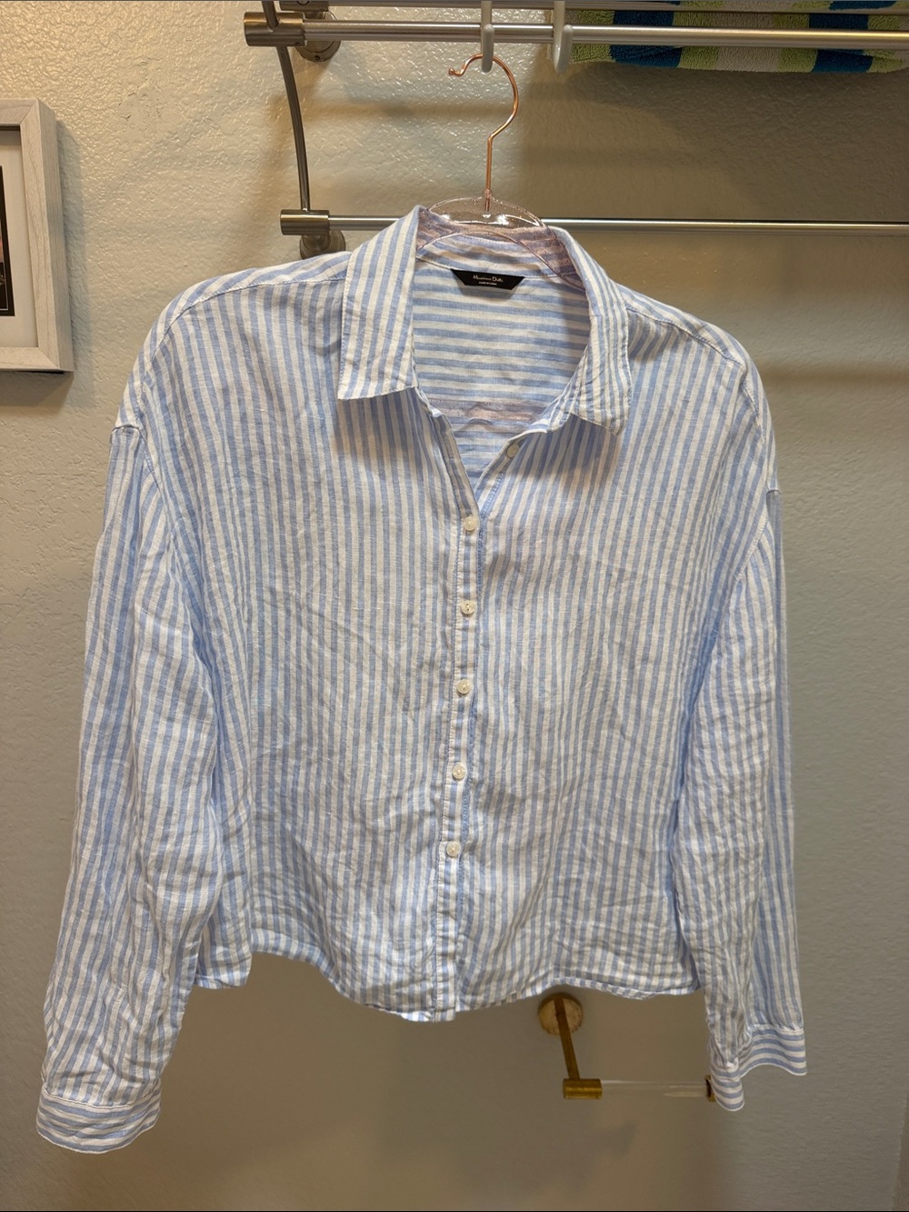 Massimo Dutti Light Blue & White Striped Linen Button-Down